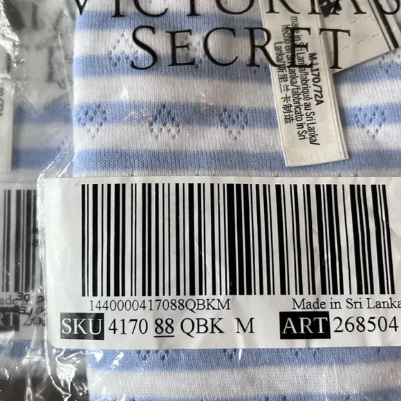 Victoria's Secret White and Blue Striped Cotton Pointelle Boy Shorts - Picture 3 of 3